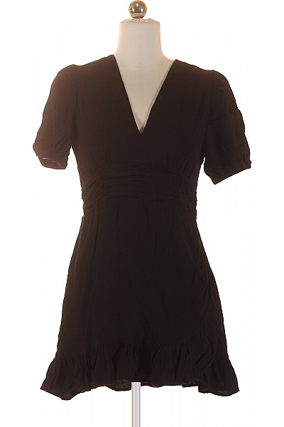 Černé Viskózové Letní Mini šaty S Volánem A Nabíraným Pasem Velikost L