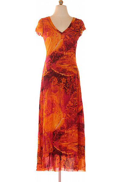 Dámské dlouhé letní šaty s květinovým potiskem oranžové Vel. XS | Unimoda | obrázek 2