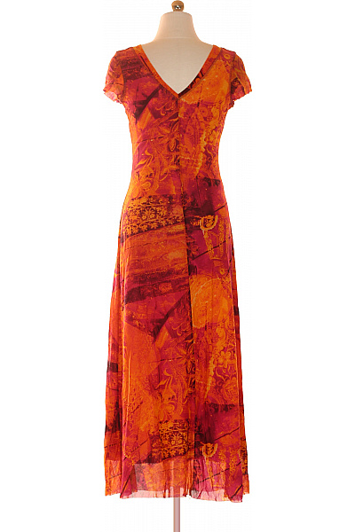 Dámské dlouhé letní šaty s květinovým potiskem oranžové Vel. XS | Unimoda | obrázek 3