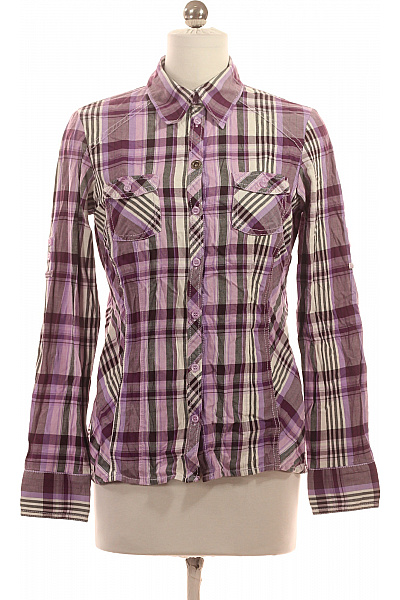 S.OLIVER Dámská Fialová Kostkovaná Košile S Dlouhým Rukávem Ležérní Velikost 36