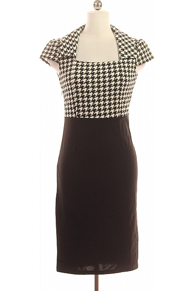 Dámské Pouzdrové šaty černobílé Houndstooth Krátký Rukáv Elegantní Vel. S