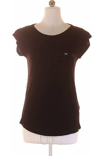 HM  Dámské černé tričko s krátkým rukávem a kapsou flitry Velikost 36 | HM  | obrázek 2