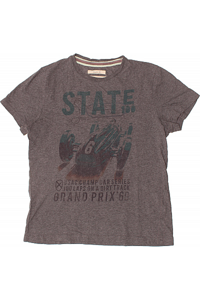 TIMEOUT BRAND Pánské Tričko Hnědé S Kulatým Výstřihem A Retro Závodním Potiskem Vel. M