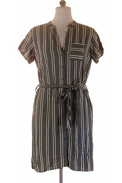 OBJECT Zelené dámské košilové šaty svislé proužky s páskem Velikost 38 | OBJECT | obrázek 2