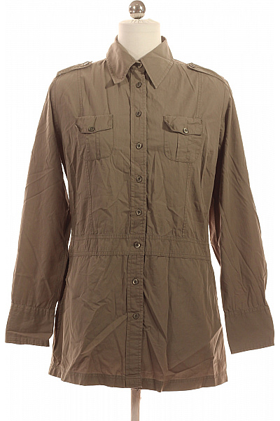 S.OLIVER Dámská Khaki Vojenská Košile Dlouhý Rukáv Nárameníky Náprsní Kapsy Vel. 36