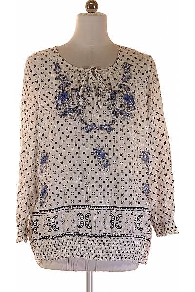 YESSICA Dámská bílá halenka s modrým etno potiskem a dlouhým rukávem Vel. XXL | YESSICA | obrázek 2