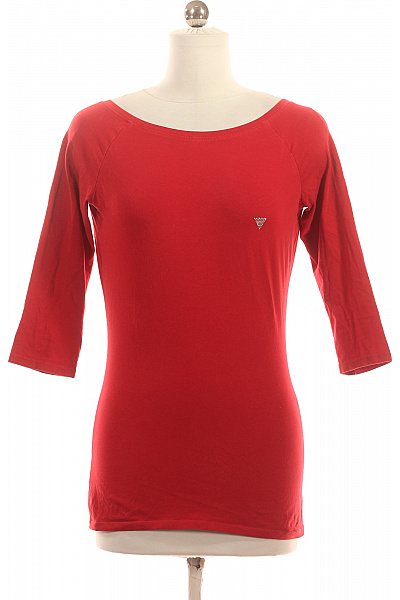 Guess Dámské červené Tričko S Lodičkovým Výstřihem A Tříčtvrtečním Rukávem Velikost S