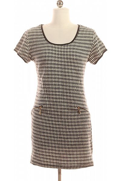 Dámské Pletené šaty černobílé S Krátkým Rukávem A Kapsami Vel. M