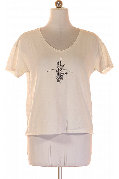 Esprit Dámské Bílé Tričko S Krátkým Rukávem A Květinovým Potiskem V-výstřih Vel. S