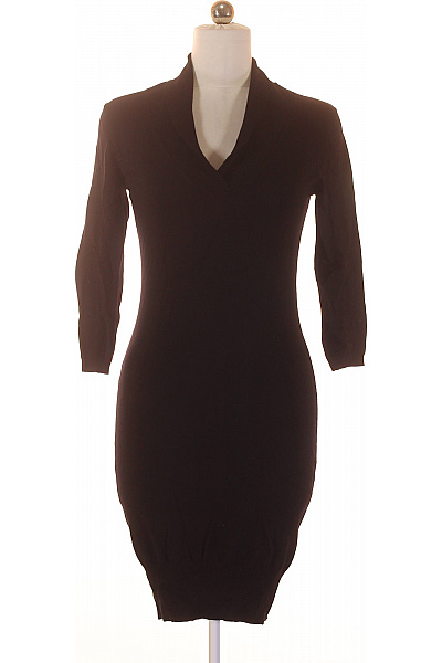 MORGAN Černé úpletové šaty S Dlouhým Rukávem A Véčkovým Výstřihem Vel. M