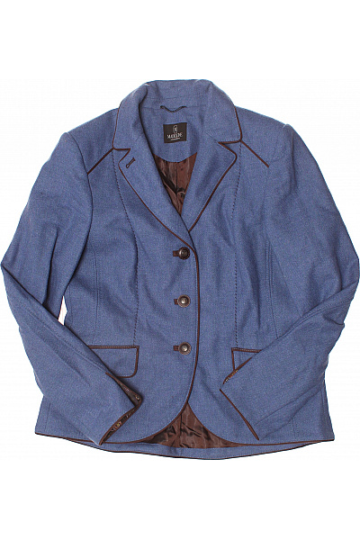 MADELEINE Vlněné modré sako dámské podzimní elegantní vypasované s hnědým lemováním Vel. 40 | MADELEINE | obrázek 2