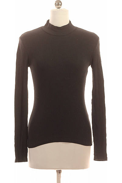 PIECES Dámské černé žebrované Tričko S Dlouhým Rukávem A Rolákem Velikost XS