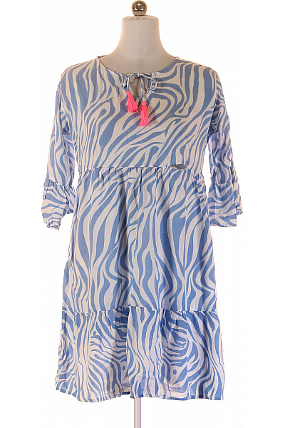 Zwillingsherz Dámské Letní šaty Zebra Modrobílé Volné Tunikové S Třásněmi Vel. L