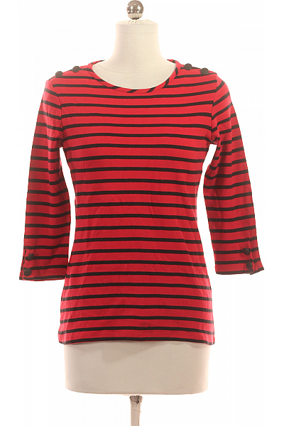 Esprit Dámské červené Pruhované Tričko S Tříčtvrtečním Rukávem A Knoflíky Velikost S