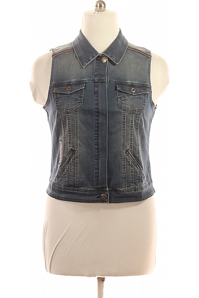 PULZ JEANS Dámská modrá bavlněná džínová vesta krátká bez rukávů Vel. XL | PULZ JEANS | obrázek 2
