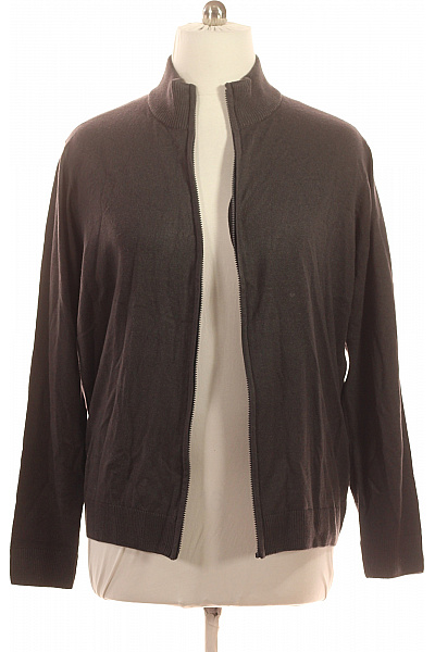 KENSINGTON Pánský Tmavě Hnědý Kardigan Pletený Basic Na Zip Se Stojáčkem Velikost XXL