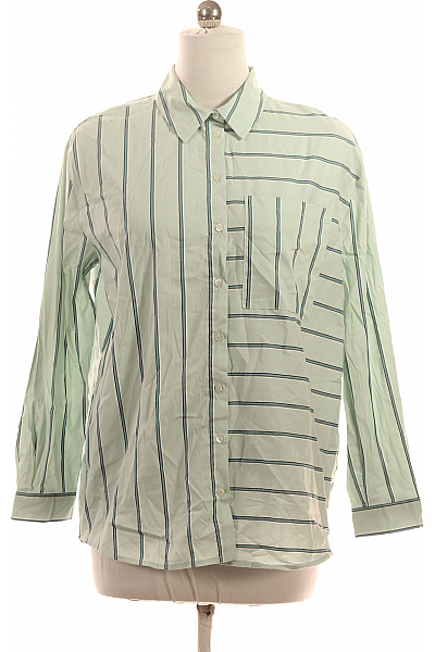 COMMA Dámská Bavlněná Košile Světle Zelená Pruhovaná Dlouhý Rukáv Volná Ležérní Vel. EU 40
