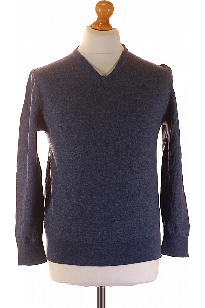 HACKETT Pánský Merino Pulovr Tmavě Modrý V Výstřih Tenký Basic Vel. M