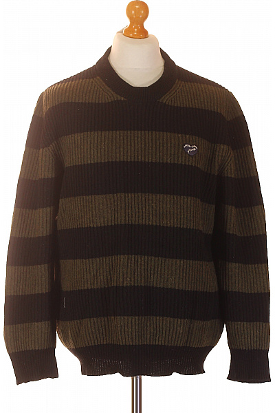 MAISON LABICHE Vlněný Pánský Pulovr žebrovaný Pruhovaný Khaki černý Vel. S