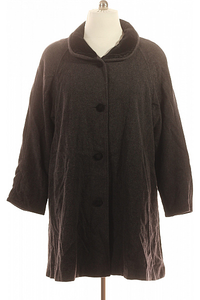 Vlněný dámský dlouhý kabát šedý elegantní s kožešinovým límcem Vel. 40 | Unimoda | obrázek 2