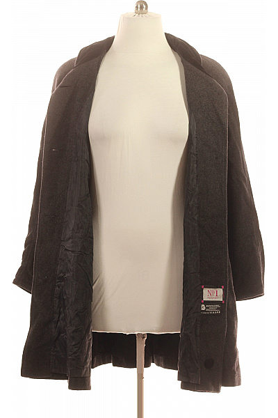 Vlněný dámský dlouhý kabát šedý elegantní s kožešinovým límcem Vel. 40 | Unimoda | obrázek 4