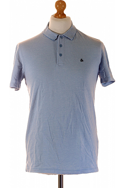 JACK & JONES Pánské Bavlněné Polyesterové Polo Tričko Světle Modré Jednobarevné S Výšivkou Velikost M