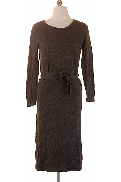 MANGO Dámské Pletené šaty S Dlouhým Rukávem A Páskem šedé Volnočasové Velikost S