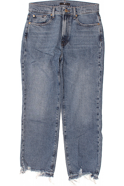 7 For All Mankind Dámské Modré Rovné Džíny Seprané S Roztřepenými Nohavicemi Velikost 28