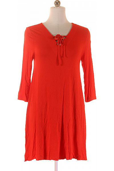 F&F Červené viskózové šaty tunikové volné s dlouhým rukávem krajkové na denní nošení Vel. 40 | F&F | obrázek 2