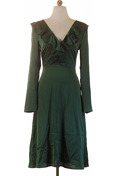 Missguided Dámské šaty S Dlouhým Rukávem Elegantní Zelené Sametové Koktejlové Vel. 34