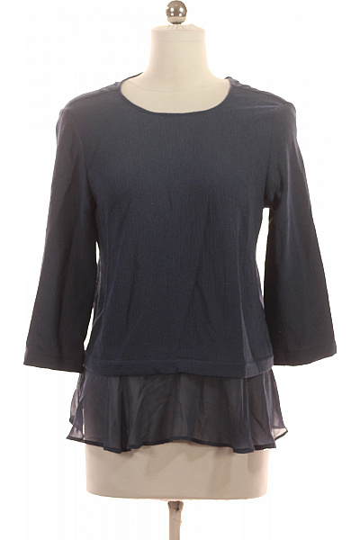 ZARA Dámská tmavě modrá halenka 3/4 rukáv volná tuniková s tylovým spodkem Velikost S | ZARA | obrázek 2