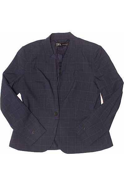 ZARA Polyesterové modré sako kostkované elegantní business jednořadé s jedním knoflíkem Vel. 42 | ZARA | obrázek 2