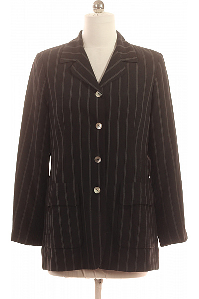 MALVIN Dámský černý Blejzr Pruhovaný Elegantní Business Jednořadé Prodloužené Velikost 40