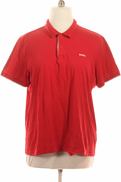 Hugo Boss Pánské Bavlněné červené Polo Tričko S Krátkým Rukávem A Nápisem Vel. 3XL