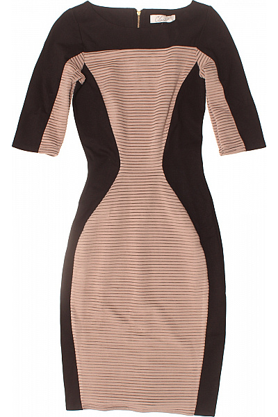 Closet Černé béžové pouzdrové šaty s 3/4 rukávem žebrované upnuté elegantní Vel. 8 | Closet | obrázek 2