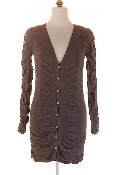 OBJECT Dámský Prodloužený Kardigan Hnědý žebrovaný Propínací S Kapsami Velikost M