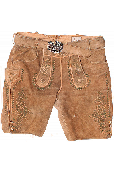 Stockerpoint Pánské Kožené Kraťasy Hnědé S Výšivkou A Páskem Vel. 50