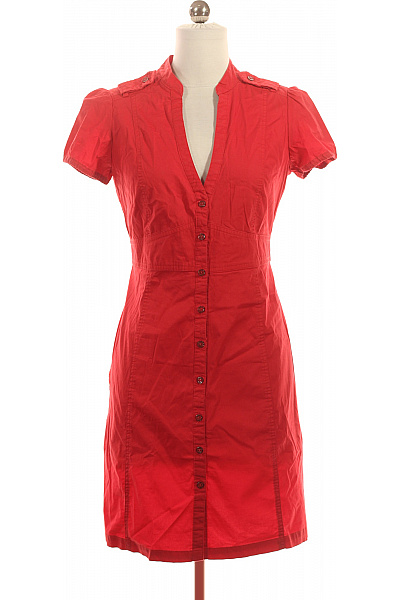 MANGO Červené dámské šaty krátký rukáv propínací košilové ke kolenům denní Velikost L | MANGO | obrázek 2