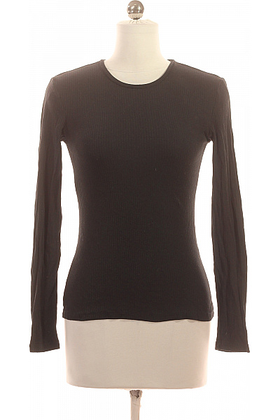 PIECES Dámské černé žebrované tričko s dlouhým rukávem basic kulatý výstřih Velikost XS | PIECES | obrázek 2