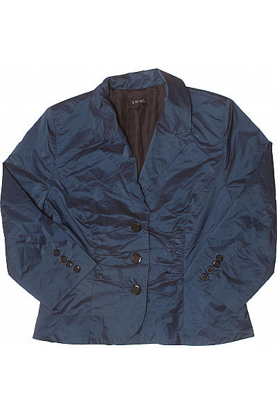 Swing Polyesterové Modré Vypasované Elegantní S řasením Sako Velikost 40