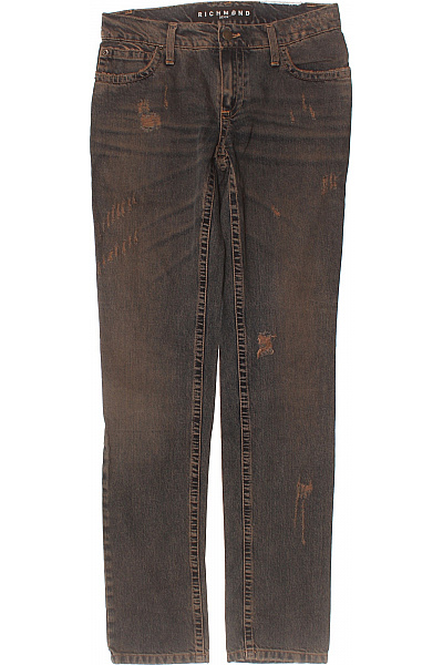 Richmond Dámské Bavlněné Džíny Hnědé Vintage Seprané Rovné S Dírami Velikost 27+