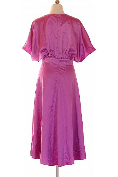 Dámské šaty s krátkým rukávem elegantní růžové saténové maxi Velikost 46 | Unimoda | obrázek 2