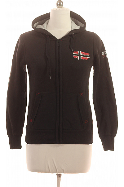 Geographical Norway Dámská černá Mikina S Kapucí A Norským Znakem Na Zip Velikost M