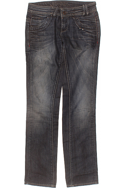 Dámské Modré Seprané Džíny Rovné S Kapsami S Kamínky Vel. 26