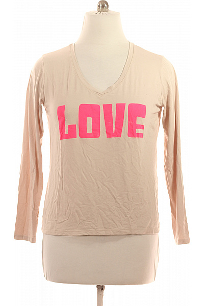 Miss Goodlife Dámské Viskózové Tričko Béžové S Dlouhým Rukávem A Růžovým Nápisem LOVE Velikost L