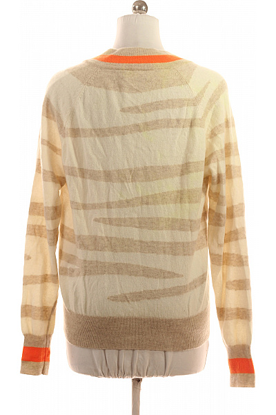 Brodie Cashmere Dámský kašmírový pulovr béžový pruhovaný s výstřihem do V oranžový Vel. L | Brodie Cashmere | obrázek 2