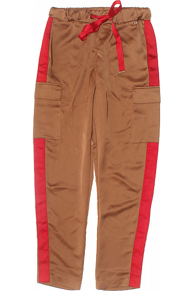 TWINSET Dámské saténové tepláky cargo hnědé s červeným pruhem na zavazování Velikost XS+ | TWINSET | obrázek 2
