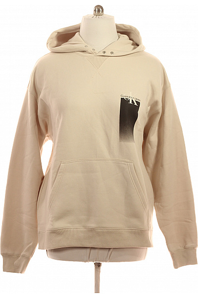 Calvin Klein Pánská Béžová Mikina S Kapucí A Potiskem Streetwear Přes Hlavu Velikost Xxl