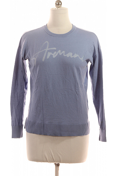 ARMANI Dámský Bavlněný Modrý Pulovr S Nápisem žebrovaný Basic Velikost XL