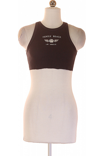 Bershka Dámský hnědý crop top žebrovaný s nápisem Venice Beach Vel. XS | Bershka | obrázek 2